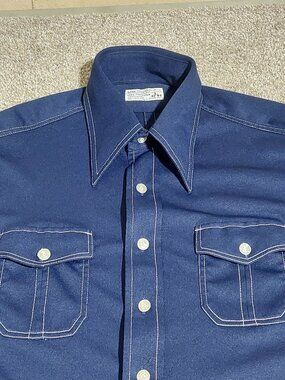 Vintage JC Penny dagger collar Button up poly long sleeve shirt Size L 42-44